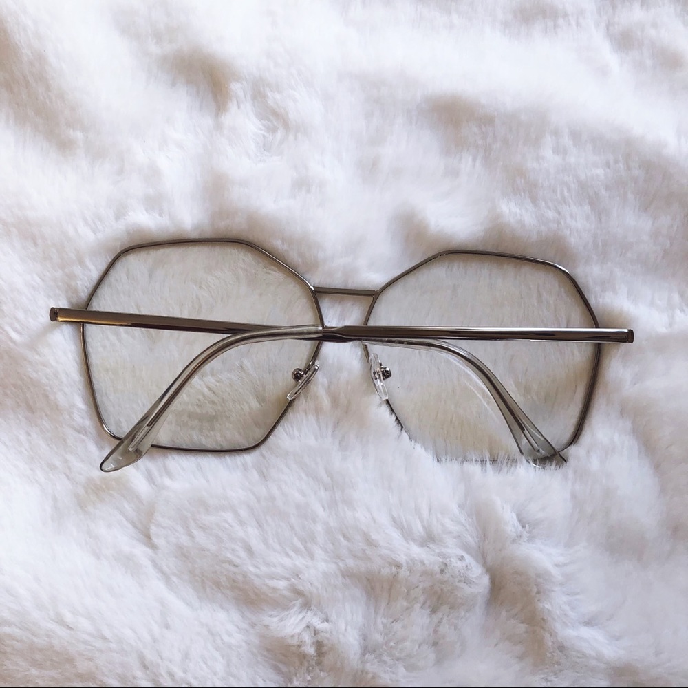 [SB] Peyton Silver Hexagon Clear Sunglasses - Picture 9 of 12
